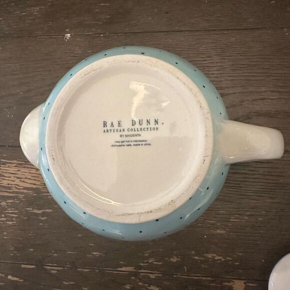 Rae Dunn Artisan Collection by Magena‎ Teapot Pastel Blue Black Polka Dots POUR - Picture 7 of 9